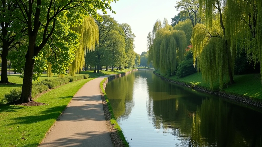 Spokojny kanał z wyłożoną towpath, idealne miejsce do spaceru
