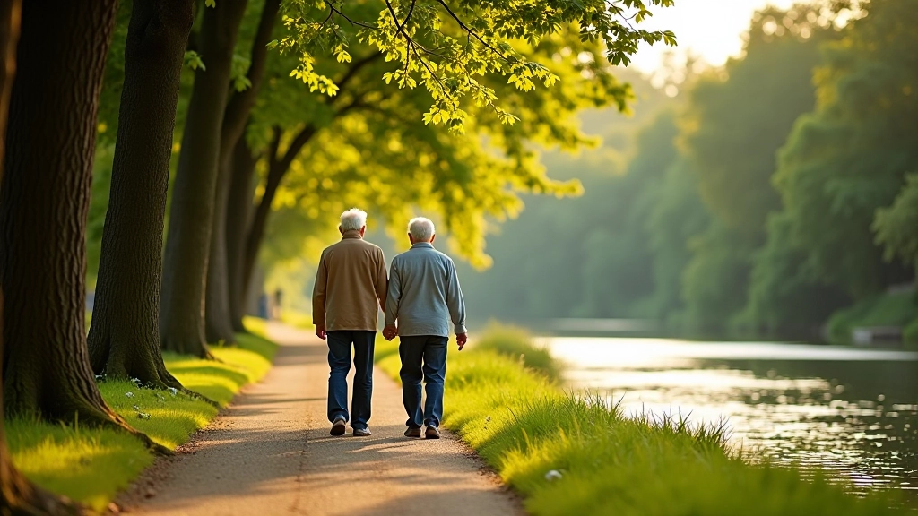Para seniorów spacerująca razem na pięknej ścieżce nadbrzeżnej