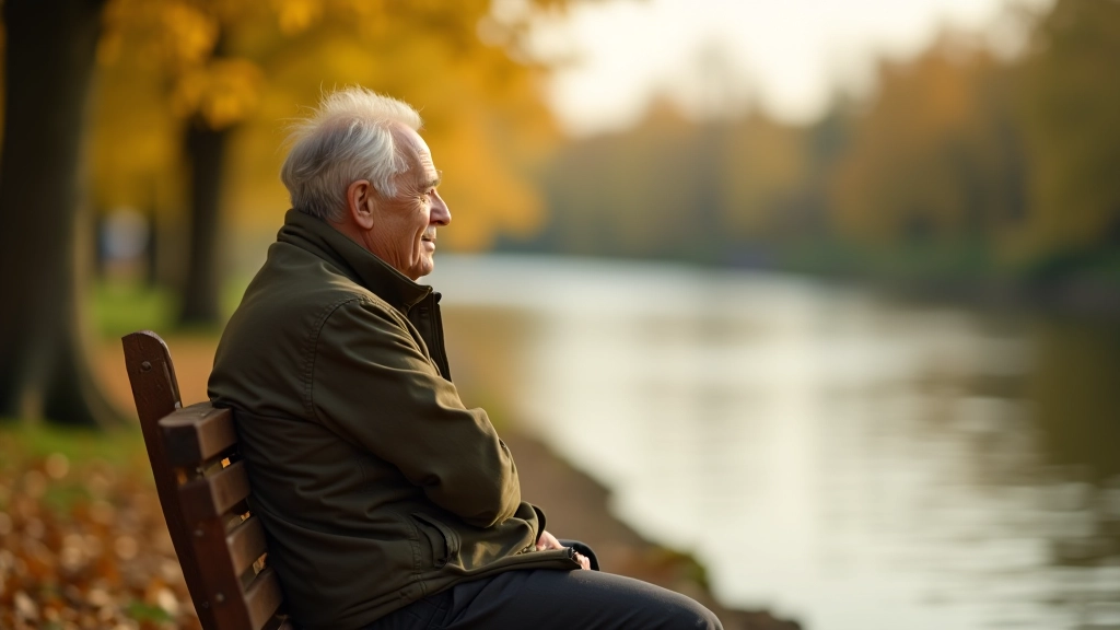 Grupka seniorów relaksujących się na ławce nad rzeką, piękny widok, zielone brzegi
